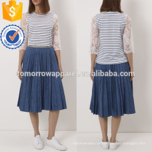 Navy &amp; White Striped Spitze Ärmel Top Herstellung Großhandel Mode Frauen Bekleidung (TA4029B)